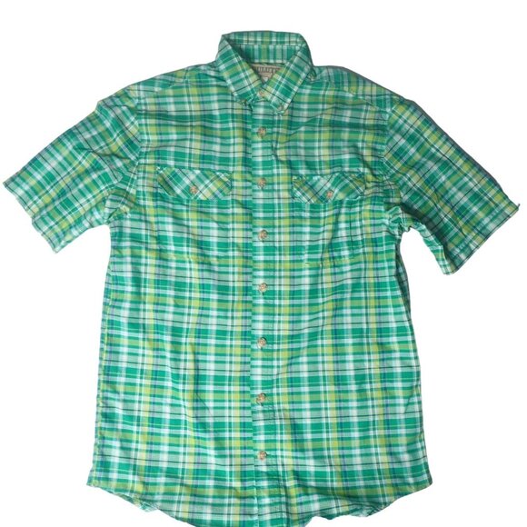 Duluth Men's Green Plaid Short Sleeve Button-Down Shirt‎ Medium Tall Casual - Picture 1 of 3